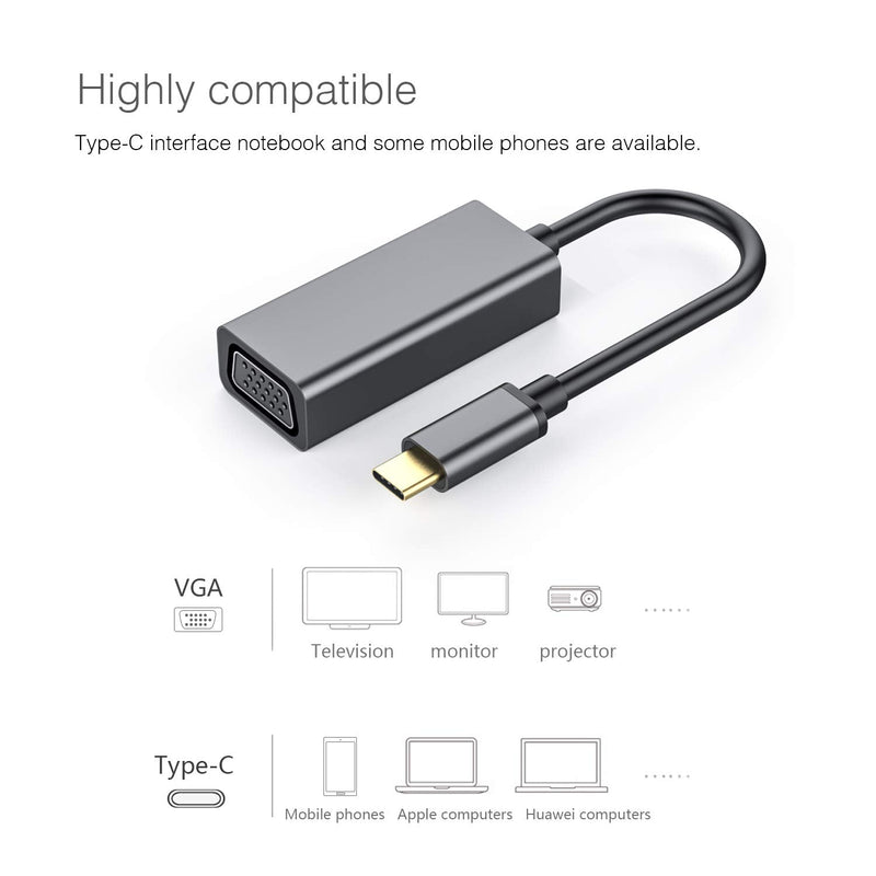 [Australia - AusPower] - USB Type C to VGA Adapter,FDG USB3.1 Type C USB-C to VGA Adapter Cable for MacBook Chromebook Pixel Laptop and More 