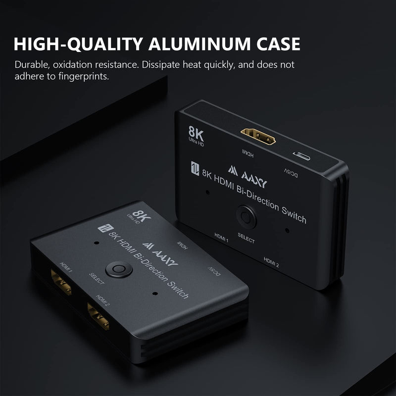 [Australia - AusPower] - HDMI Splitter 8K@60Hz HDMI Switch, AAXY 48Gbps Aluminum Bidirectional HDMI 2.1 Switcher 2 in 1 Out,HDMI Splitter 1 in 2 Out,Support 4K@120Hz,Dynamic HDR, HDCP2.2/2.3, Compatible with Xbox X/PS5/8K TV 