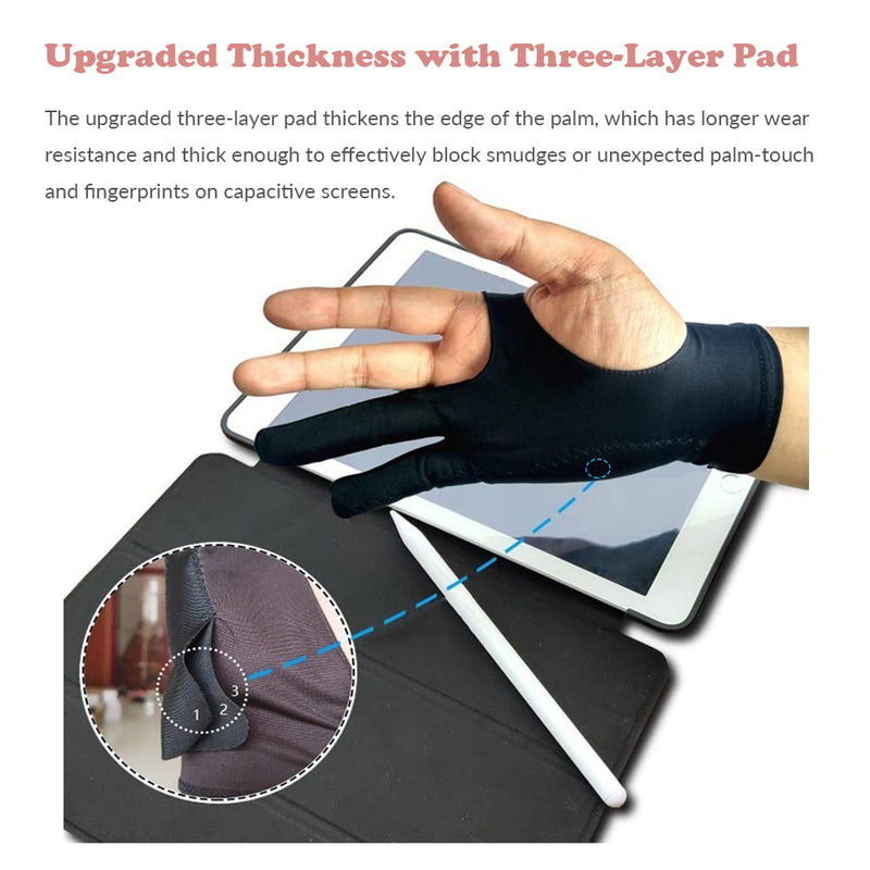 [Australia - AusPower] - Drawing Glove, 3-Layer Palm Rejection Digital Art Glove for Graphic Tablet, Artist Gloves with Two Fingers for iPad, Paper Sketching, Smudge Guard (2 PCS, Lager) 
