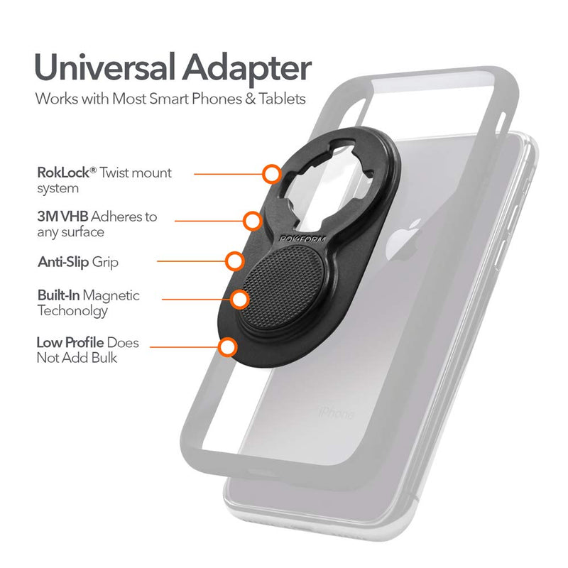 [Australia - AusPower] - Rokform – Universal Adapter with Twist Lock, Magnetic Phone Mount, Adapter Mounts to Almost Any Smartphone, Phone Case, Tablet, or Flat Surface with 3M VHB Adhesive (Black) 