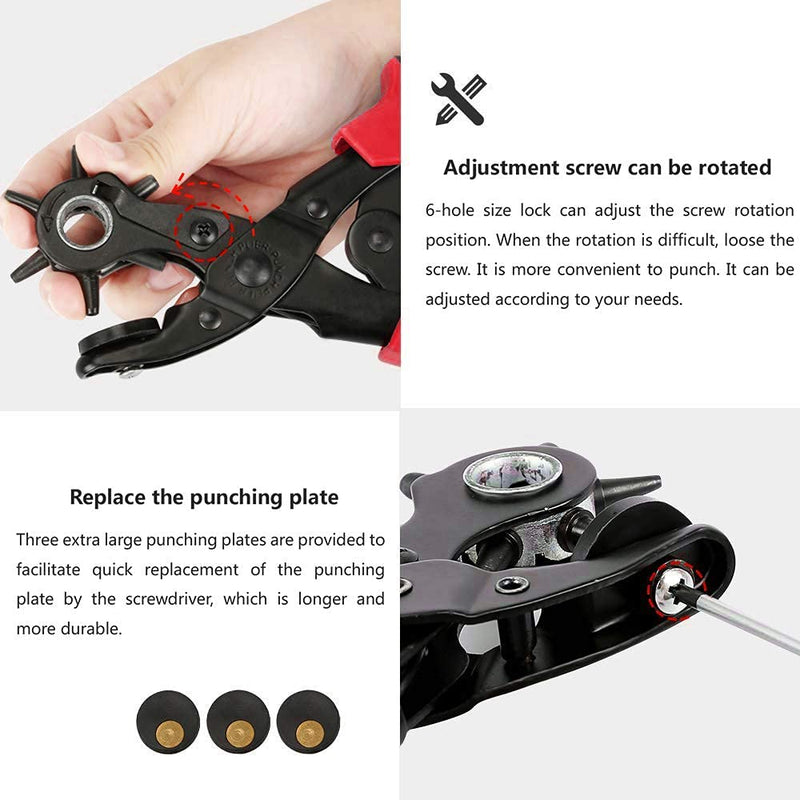 [Australia - AusPower] - Leather Hole Punch Tool Set, Belt Hole Puncher Kit, Professional Puncher for Belt, Saddle, Dog Collars, Watch Strap, Shoe, Fabric, Paper, Craft Projects, Easily Punches Perfect Round Holes 01-Red/Black 