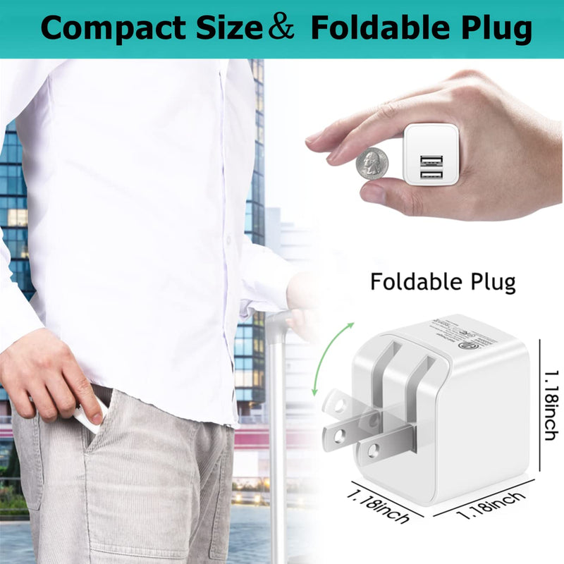 [Australia - AusPower] - 12W USB Wall Charger with Foldable Plug, 3-Pack 2.4A Dual-Port Power Adapter Mini Charging Block Cube Compatible iPad, iPhone 12 11 Pro Max XR/XS/X 8/7/6/6s Plus, Samsung, Moto, HTC＆ More(ETL Listed) 