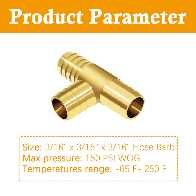 [Australia - AusPower] - Dianrui 5PCS 3/16" Brass Tee Barb Fittings, T Shape 3 Ways Barbed Splitter Fitting With Hose Clamps Fit for Water,Fuel,Air K-H-058-3/16 3/16-5PCS 