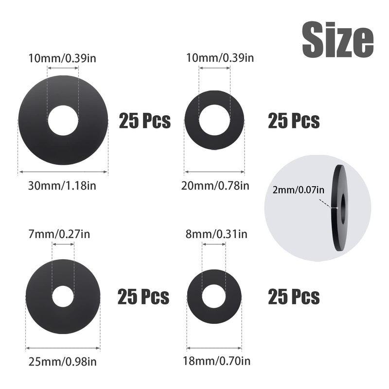 [Australia - AusPower] - AIEX 100pcs Flat Rubber Washers Assortment Kit, Rubber Washers Heavy Duty Black Rubber Grommet Vibration Damping Pads for Household Appliances Faucets Screws Bolts (4 Sizes) 