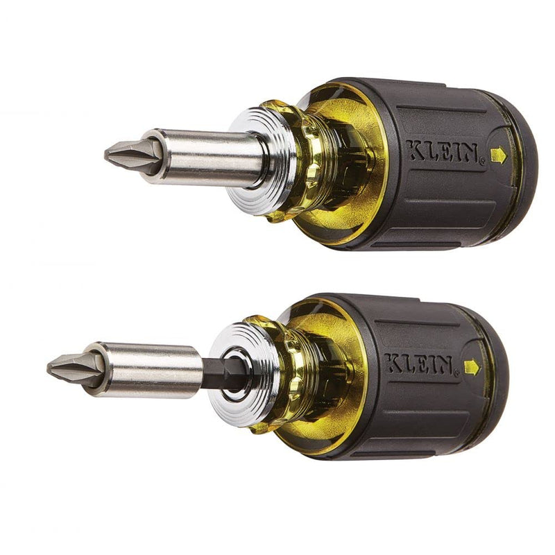 [Australia - AusPower] - Klein Tools 32308 Multi-bit Stubby Screwdriver, Impact Rated 8-in-1 Adjustable Magnetic Tool with Phillips, Slotted, Square and Nut Driver 8-in-1 Stubby 