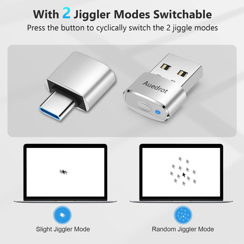 [Australia - AusPower] - Mouse Jiggler Undetectable Metal USB Mouse Mover with Switch Button, Automatic Mini Mouse Shaker with 2 Jiggle Modes, Driver-Free, Plug-and-Play Keep Computer/Laptop Awake, with Type-C Adapter, Silver 