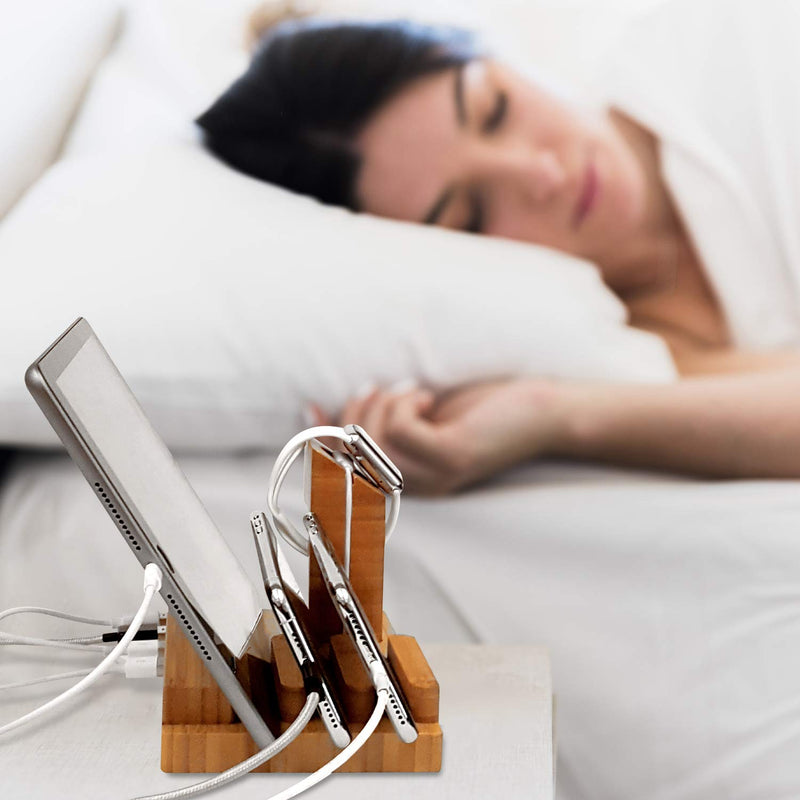 [Australia - AusPower] - Audiology Bamboo Charging Station Multi Device Charging Station for Phones, Tablets, Watches with Four USB Ports and USB Cable a) iPhone/iWatch Stand 