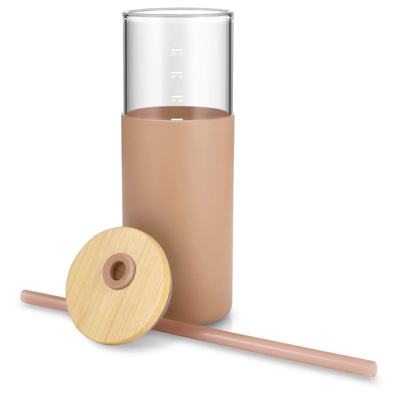 [Australia - AusPower] - Tronco 24oz Glass Tumbler Glass Water Bottle Straw Silicone Protective Sleeve Bamboo Lid - BPA Free Amber 1 Count (Pack of 1) 
