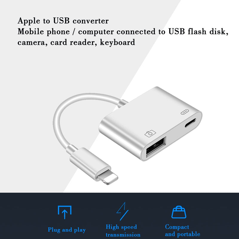 [Australia - AusPower] - Miscloder Lightning to USB3 Camera Adapter with Charging Port Portable USB Female OTG Adapter for iPhone Charge Cable Compatible with ipad/USB Flash Drive/Keyboard/Mouse Plug and Play 