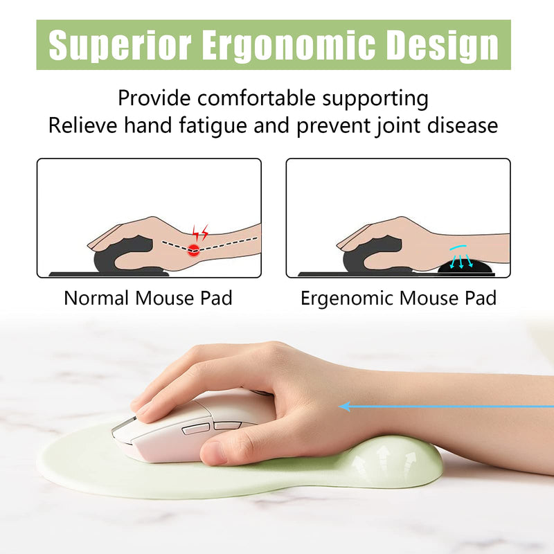 [Australia - AusPower] - Hsurbtra Ergonomic Mouse Pad with Wrist Rest Support, Gel Mouse Pads with Non-Slip PU Base, Pain Relief Memory Foam Mousepad for Laptop PC, Cute Office Supplies Desk Decro Accessories Lake Green Medium 