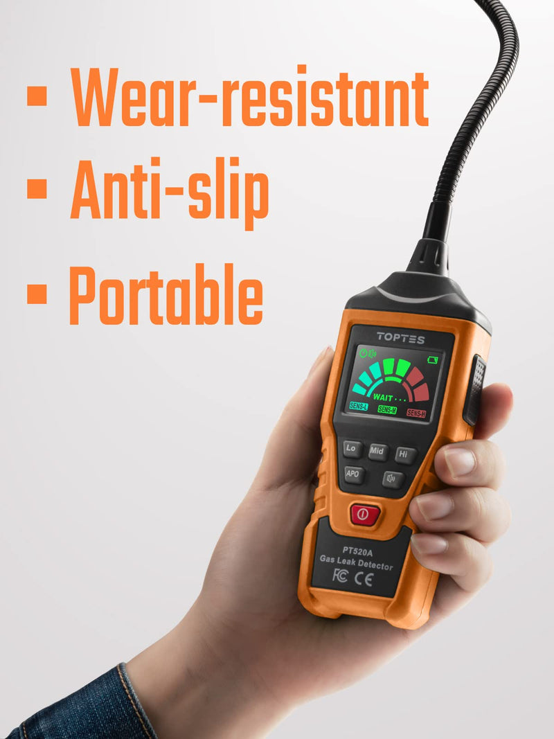 [Australia - AusPower] - TopTes PT520A Natural Gas Detector, Gas Leak Detector with 17-Inch Gooseneck, Locating The Source of Methane, Propane and Combustible Gas Leaks for Home and RV (Includes Battery x3)-Orange Orange 