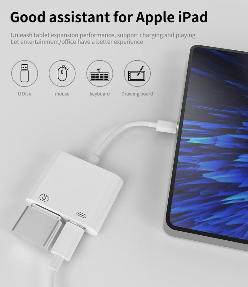 [Australia - AusPower] - Lightning to USB A Adapter OTG Cable Connector for iPhone 13 12 11 Mini Pro Max X Xs Ipad Male Converter Apple Splitter and Charger Charging Female Port Camera Keyboard Mouse Adaptador para Hub 3.0 