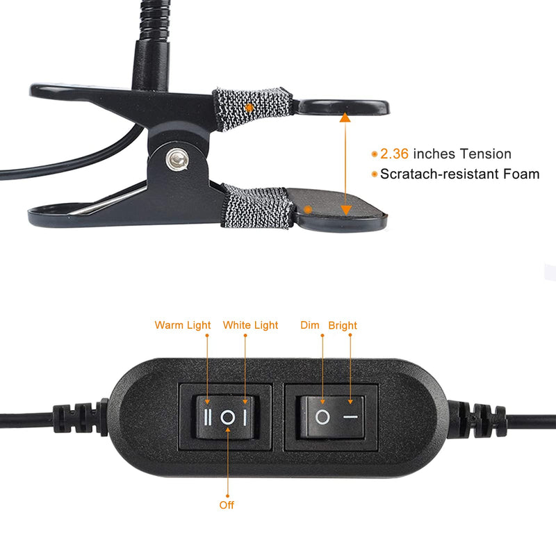 [Australia - AusPower] - LEPOWER Led Clip on Light / Reading Light with Gooseneck 5W Piano Light Color Temperature Changeable Clip Light (Metal) Black 