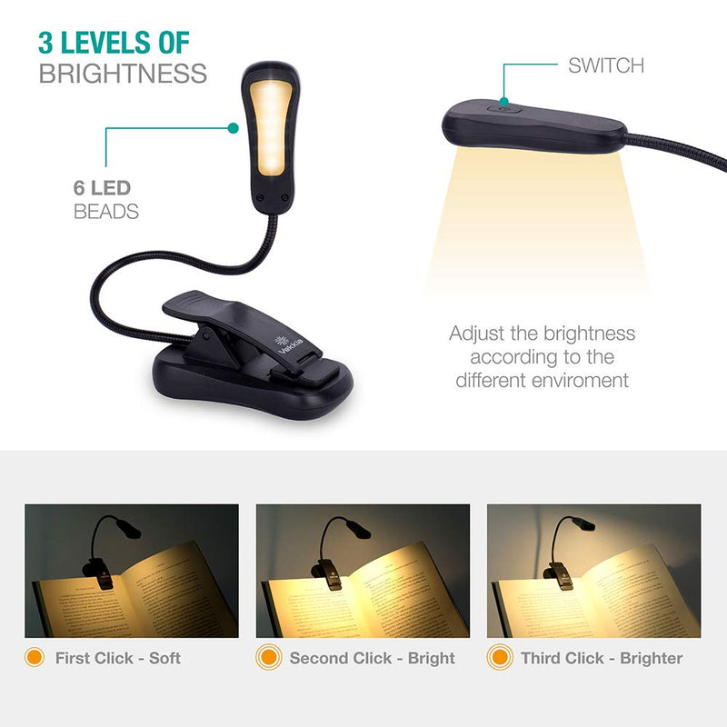 [Australia - AusPower] - Vekkia Rechargeable Book Light - Includes The Newest Neck Reading Light and 6 LED Black Book Light Set with Charger 