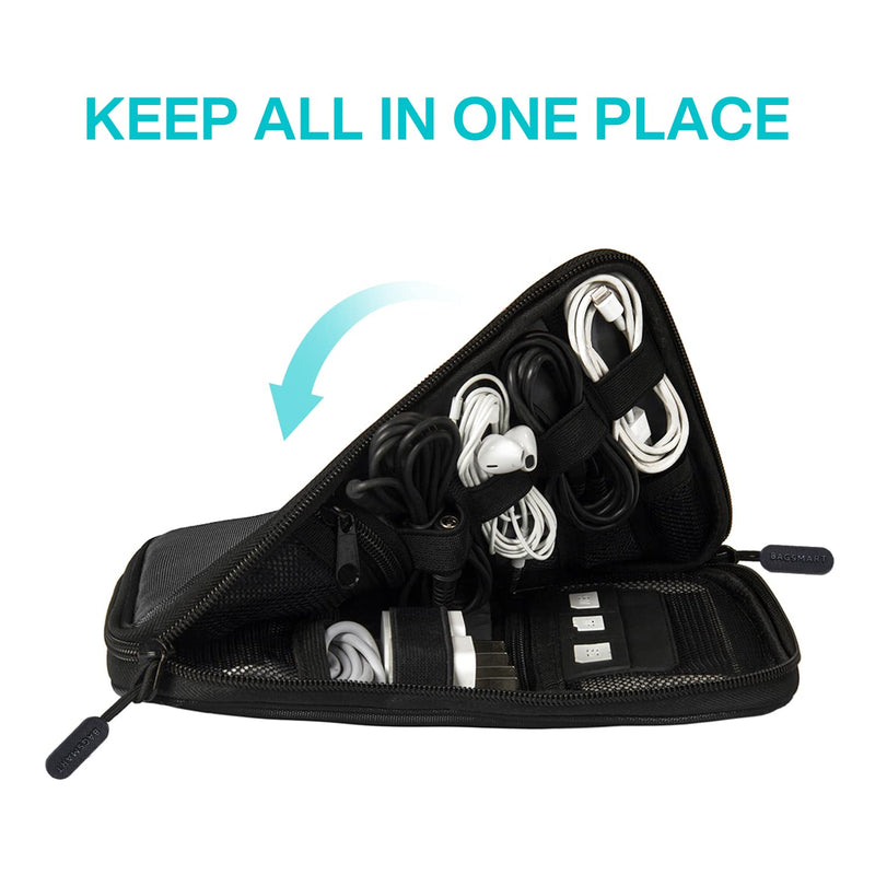 [Australia - AusPower] - BAGSMART Electronic Organizer Small Travel Cable Organizer Bag for Hard Drives,Cables,USB, SD Card,Black Black 
