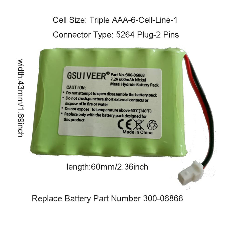 [Australia - AusPower] - GSUIVEER 300-06868 7.2V 600mAh Battery Compatible with Honeywell L5000 Panel, 8DLLKP500 8DLTSSCBASE1 8DLWLTP100 WLTP100 LKP500 Lyric Smart Peripheral Wireless Keypad TouchPad ADT 