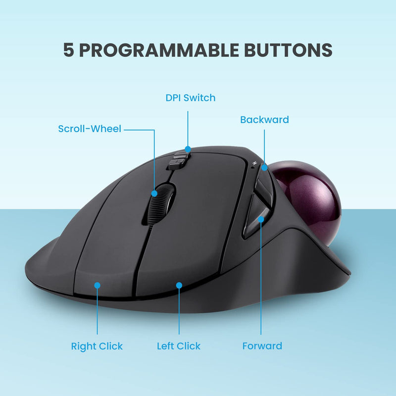 [Australia - AusPower] - Perixx11568 Perimice-717 Wireless Trackball Mouse, Build-in 1.34 Inch Trackball with Pointing Feature, 5 Programmable Buttons, 2 DPI Level, Black 