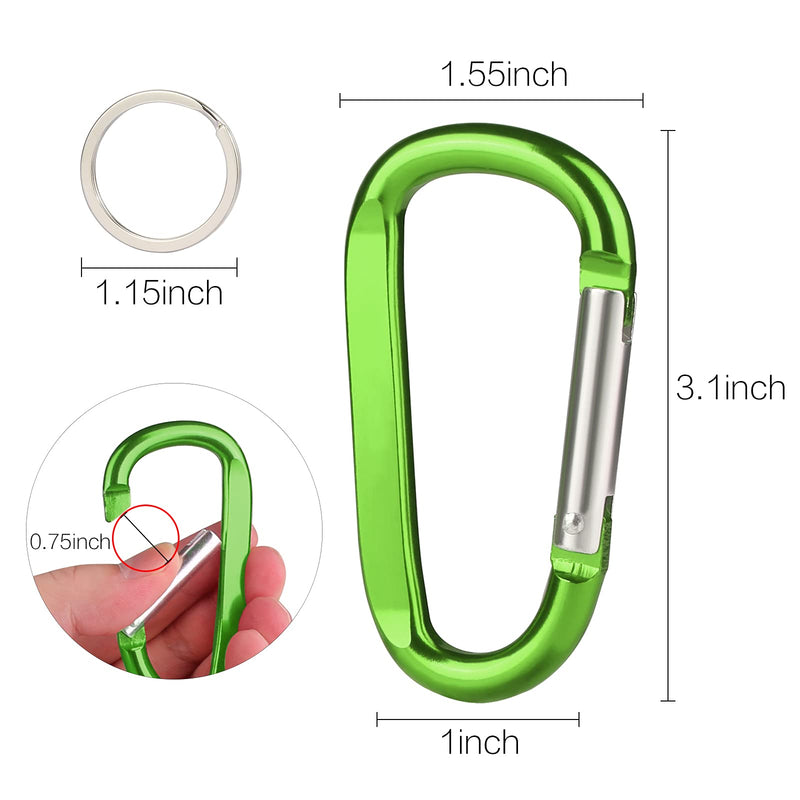 [Australia - AusPower] - 6PCS Carabiner Caribeaner Clip,3" Large Aluminum D Ring Shape Carabeaner with 6PCS Keyring Keychain Hook 2 Blue+2 Purple+2 Green 