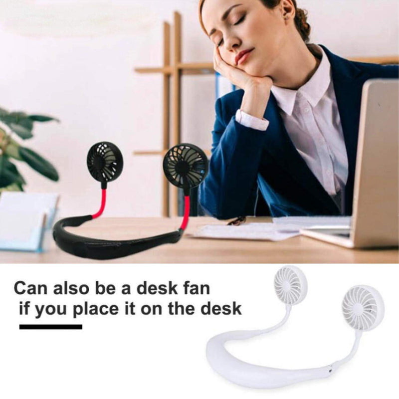 [Australia - AusPower] - Hands Free Portable Neck Fan, Rechargeable Mini USB Personal Fan Sports Fan with 3 Speeds 360 Degree Adjustable head and LED Colored Light Suitable for Outdoor Indoor Traveling Sport (Black) Black 