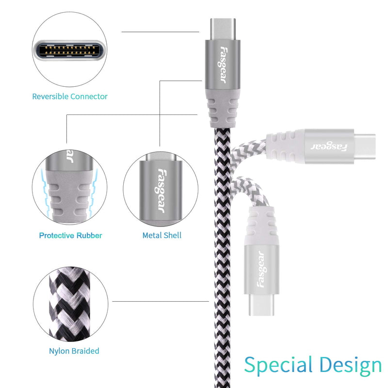 [Australia - AusPower] - USB C to Micro 3.0 Cord, 1 Pack Fasgear Nylon Braided Metal Connector Type C 3.0 to Micro B Cable 3ft, Fast Charge Sync Compatible with Toshiba Canvio, Westgate, Seagate, Galaxy S5 Note 3, etc Gray 