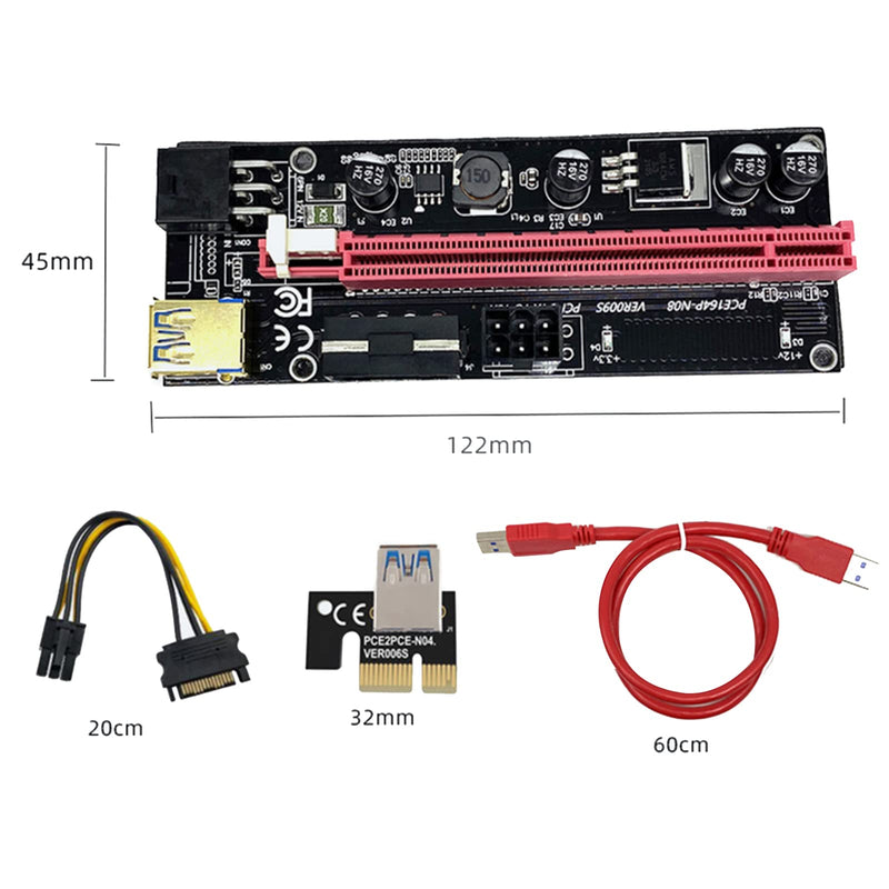 [Australia - AusPower] - PCIE Riser Adapter Card, pcie Riser Express Cable 1X to 16X Graphic Extension for Bitcoin GPU Ethereum Mining Powered Riser Adapter Card Dual 6Pin Power Port 60cm USB 3.0 Cable, Pack of 2 4 Capacitors 