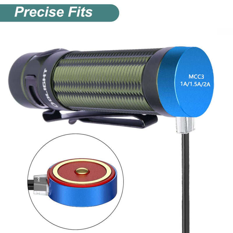 [Australia - AusPower] - Kissmart MCC 3 Charger for Olight Odin/Odin Mini/PL-Pro/Baton3/Warrior Mini2/Perun 2/Seeker 3 Pro/Warrior 3s/Baldr Pro R | Replacement USB Charging Cable for Flashlights (1m/3.3ft) 