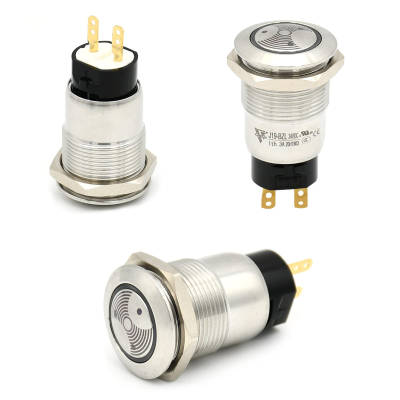 [Australia - AusPower] - UL Certification Red LED Buzzer 24V 19mm Alarm Indicator Light Lamp Stainless Steel Metal Signal Pilot 0.75"Mounting Hole with 85dB Sound J19-BZL 19MM 24V 