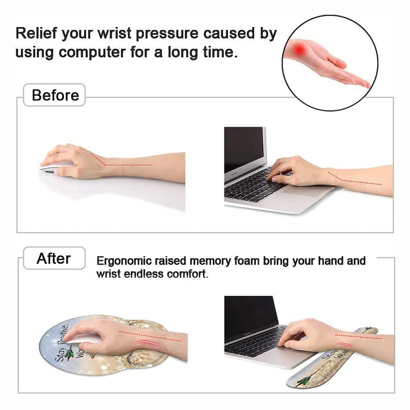 [Australia - AusPower] - Keyboard Wrist Rest and Mouse Pad Wrist Support Set with Coasters,Stay Positive Work Hard and Make It Happen Inspirational Quote Wrist Mouse Pad with Non-Slip PU Base for Computer Laptop Home Office 
