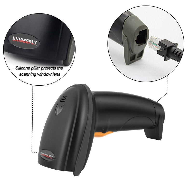 [Australia - AusPower] - 1D Wired Bar Code Scanners Readers for Computers, UNIDEEPLY USB Cable Laser Barcode Handheld, Hand Scanning Label UPC EAN Reader Gun Retails for Supermarket, Convenience Store, Warehouse, Black 