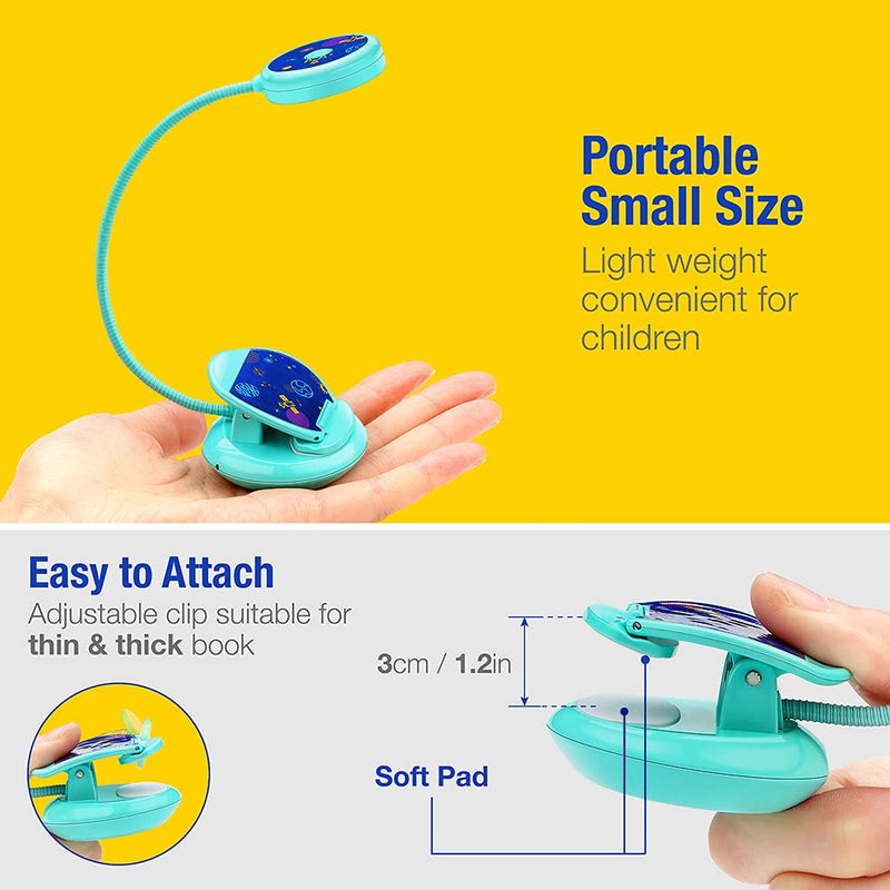 [Australia - AusPower] - Vekkia Cute Rechargeable 7 LED Eye-Care Book Light, Clip on Reading Lights for Reading in Bed, 3 Levels, 1.8oz Super Light Weight, Up to 40 Hours Reading. Great Gift for Kids & Readers (Blue) Blue 