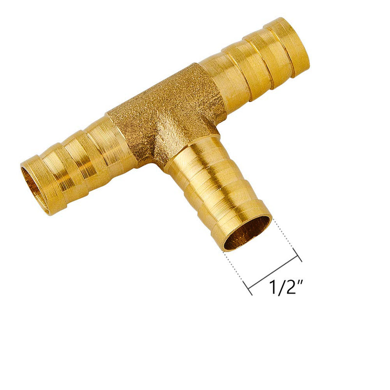 [Australia - AusPower] - Quickun Brass Barb Fitting Tee, 1/2" x 1/2" x 1/2" ID Hose Barb, Branch Tee 3 Ways Barbed Hose Fitting Adapter Splicer Joint Union 