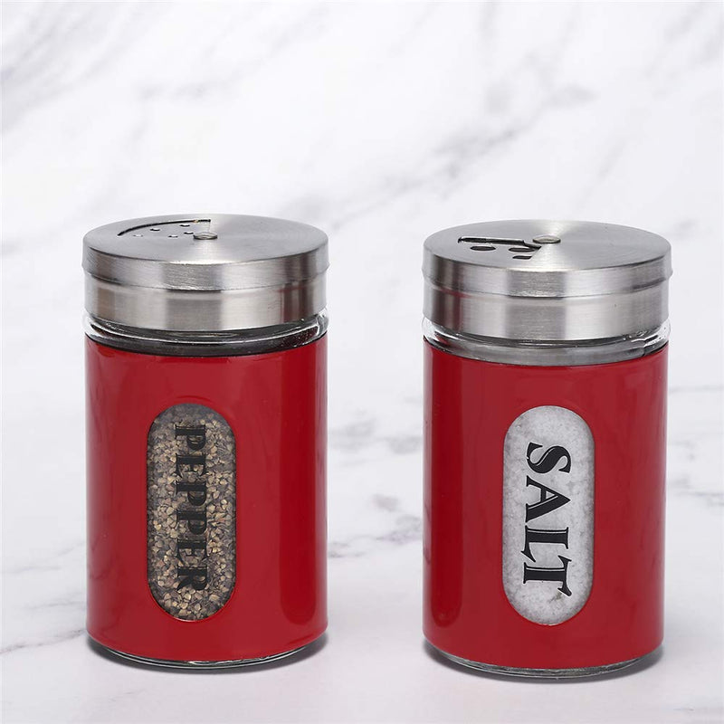 [Australia - AusPower] - Salt and Pepper Shakers Stainless Steel and Glass Set with Adjustable Pour Holes (Red) Red 
