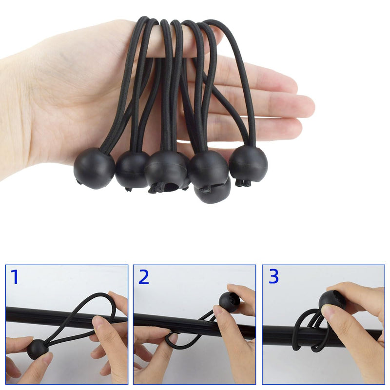 [Australia - AusPower] - 20 Pack Bungee Balls Cords Black Bungee Cord with Ball Heavy Duty Elastic Tarp Bungee Cords 4 Inch Bungee Balls Ties Tie Down Straps for Camping Canopy Shelter Tent Poles Cargo Outdoor UV Resistant 