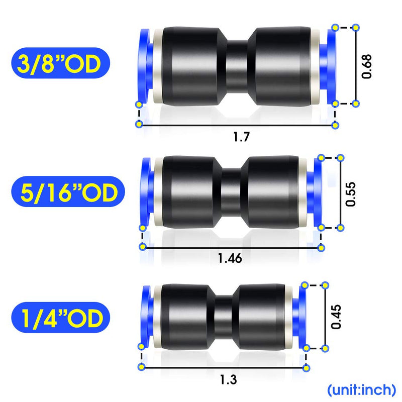 [Australia - AusPower] - TAILONZ PNEUMATIC 30 pcs Straight Push Connectors Plastic Quick Release Connectors Air Line Fittings for 1/4 5/16 3/8 Tube (2 Way) 1/4"/5/16"/3/8"OD 