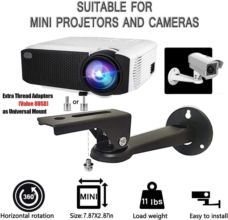 [Australia - AusPower] - Mini Projector Wall Mount, Angle Adjustable Projector Mount Length 7.87" Thread 1/4" M4 M6 Rotation 360° as Projectors CCTV DVR Cameras Camcorder Mount Black 