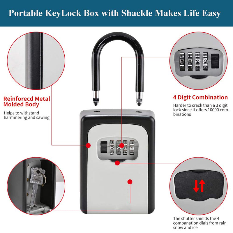 [Australia - AusPower] - Key Lock Box Wall Mounted, Portable Lock Box for House Key, 5 Key Capacity, Weatherproof Resettable Code House Key Safe Security Lock Box for Outside Realtors Garage Spare (1 Pack) 1 