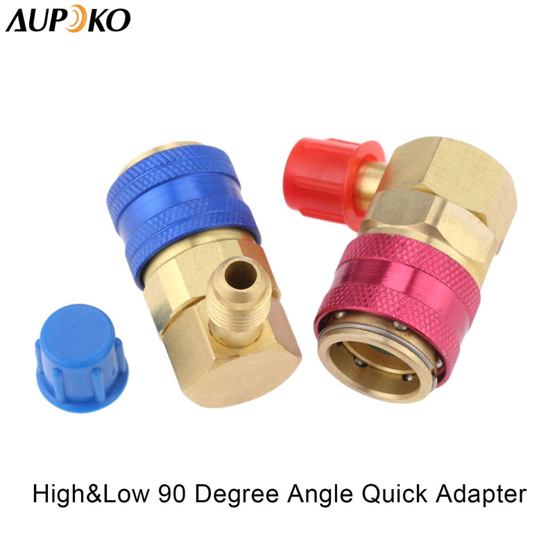 [Australia - AusPower] - R12 to R134A Conversion Quick Connect Coupler Kit, High/Low Side 90 Degree Angle Quick Coupler Manifold Gauge Set with R134A 1/2" Female x 1/4" SAE Male Tank Adapter 