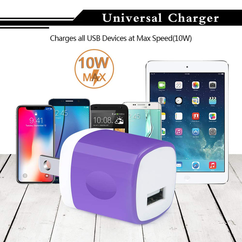 [Australia - AusPower] - USB Charger, Charging Block CIQILY 5-Pack 1A/5V USB Power Home Travel Adapter Wall Charger Cube Brick Box Base Head Compatible for Phone X 8 7 6 Plus 5S, iPad, Samsung, LG, Moto,Tablet, Android Phone White,Blue,Purple,Green,Rosered 