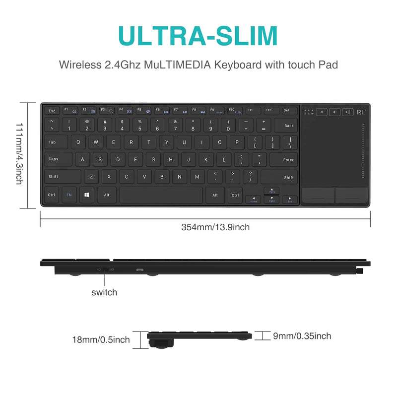 [Australia - AusPower] - Rii K22 Ultra Slim 2.4 Gigahertz Mini Wireless Multimedia Keyboard with Touchpad for PC and Laptop 