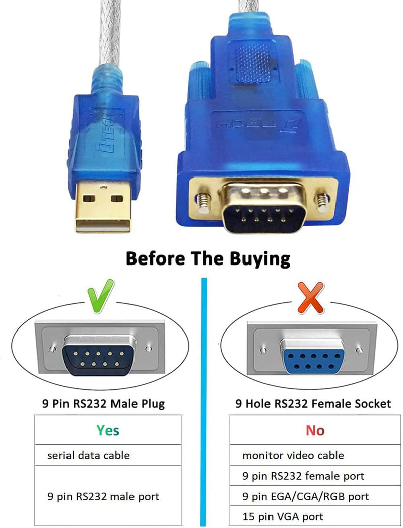 [Australia - AusPower] - DTech USB to Serial Adapter Cable 16 ft DB9 Male RS232 to USB Cord with FTDI Chip Supports Windows 11 10 8 7 Mac Linux (5m) 16ft USB to DB9 serial male cable 