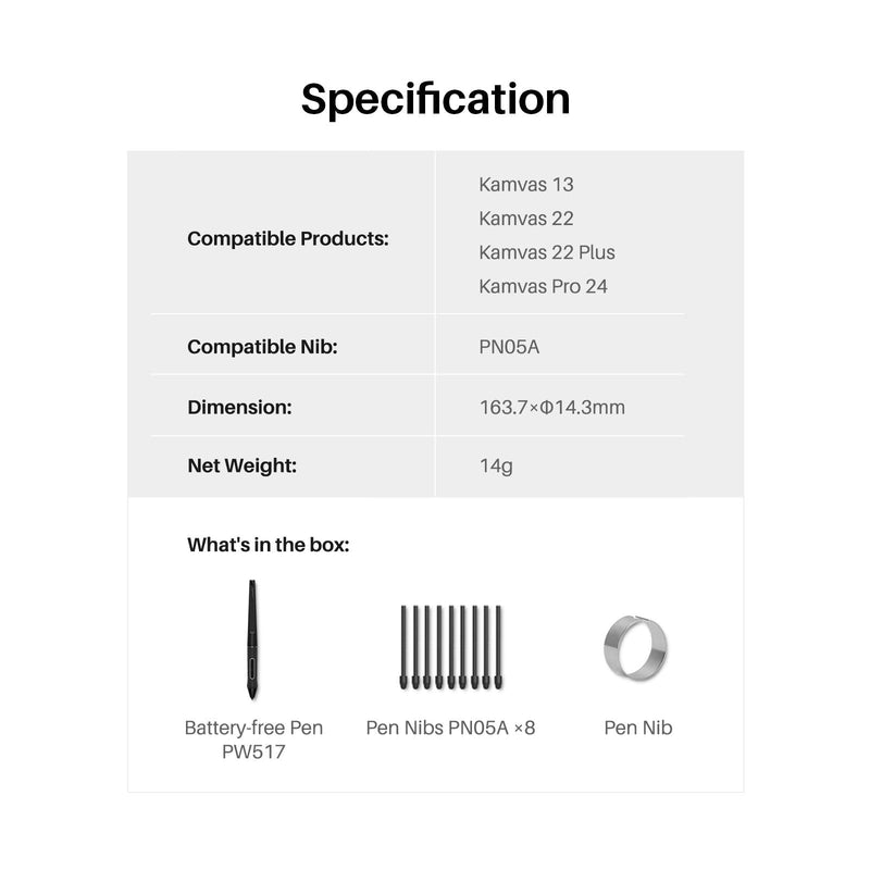 [Australia - AusPower] - HUION Battery-Free Stylus Digital Pen PW517 for Kamvas 13, Kamvas Pro 24 (4K), Kamvas 22 Plus, Kamvas Pro 16 (2.5K), Kamvas 12, Kamvas 16(2021), KD200, G930L 