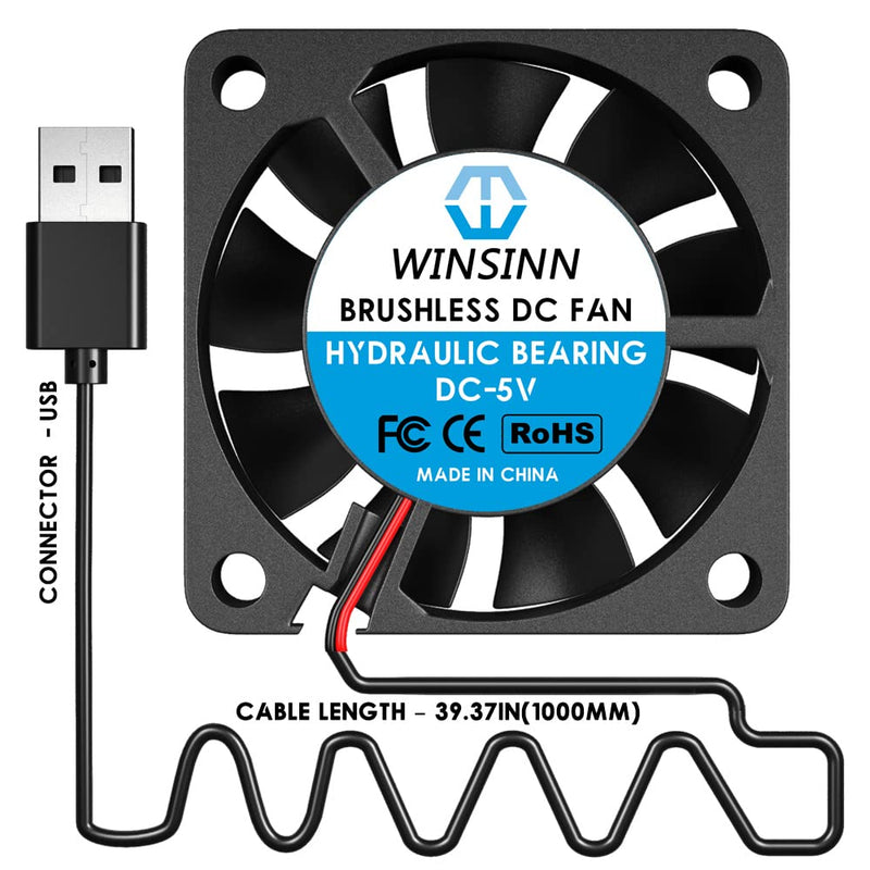 [Australia - AusPower] - WINSINN 40mm Tiny Cooling USB Fan 5V, Micro Mini USB 5 Volt Fans 4010 Hydraulic Bearing, 1000mm/39in Cable Brushless Cooling 40mmx10mm (Pack of 4Pcs) DC 5V - 39in(1000mm) - USB 