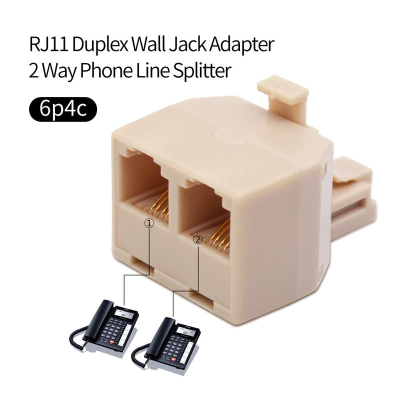 [Australia - AusPower] - Telephone Splitter Adapter RJ11 6P4C Duplex 2 Way Wall Jack Plug Phone Line Split Two Modular Converter Male to 2 Female Connector for Office Home ADSL DSL FAX Model(2 of Pack) 2-Pack,White 