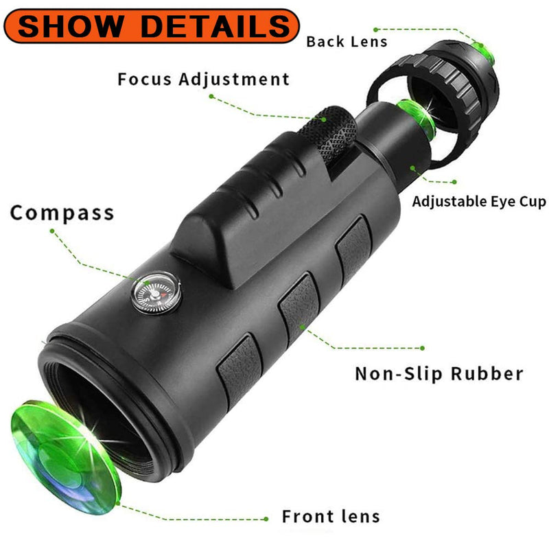 [Australia - AusPower] - Monocular Telescope - 40x60 High Power HD Monocular with Smartphone Holder Tripod Waterproof Night Vision and Clear Prism, Hunting Travelling Wildlife Bird Watching Gifts (2021 Upgrade) 
