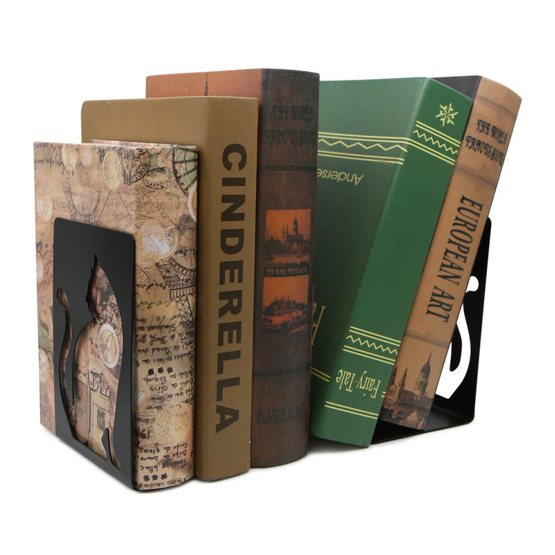 [Australia - AusPower] - Unique Hollow Out Design Cat Bookends Student Book Ends Metal Office Desk School Library Decoration Bookshelf Book Organizer for Christmas Birthday Gift 