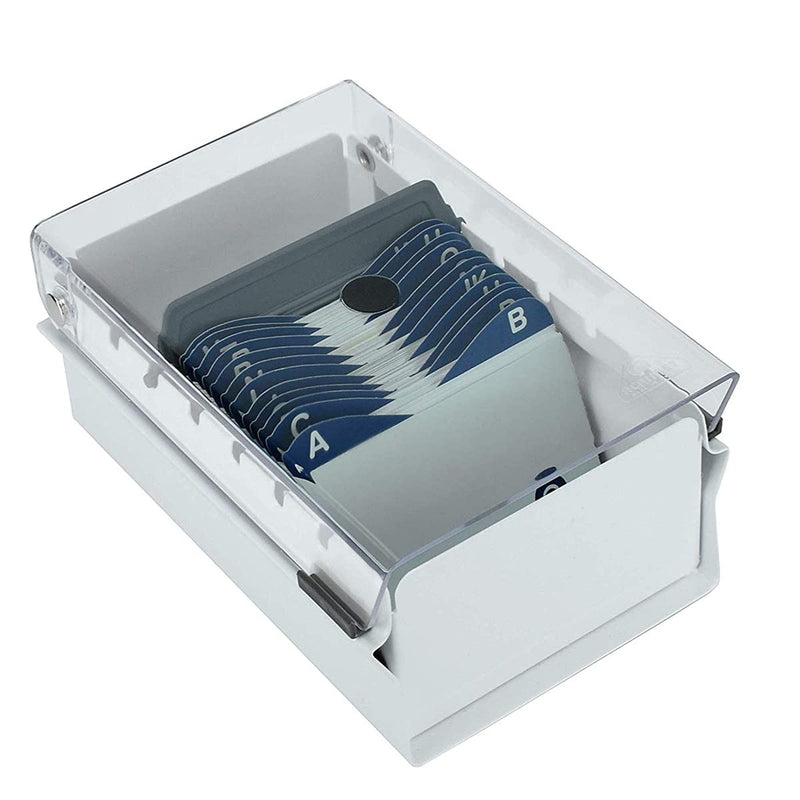 [Australia - AusPower] - Acrimet Index Business Card Size File Holder Organizer Metal Base Heavy Duty (AZ Index Cards and Divider Included) (White Color with Clear Crystal Plastic Lid Cover) 