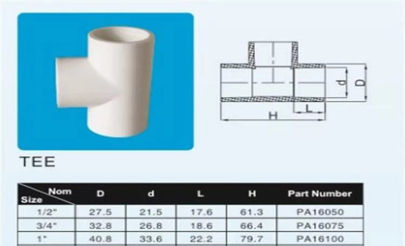 [Australia - AusPower] - Rainbow Dream 1/2 Inch PVC Tee Pipe Fitting Adapter (Socket x Socket x Socket) - 15 Pack, White 