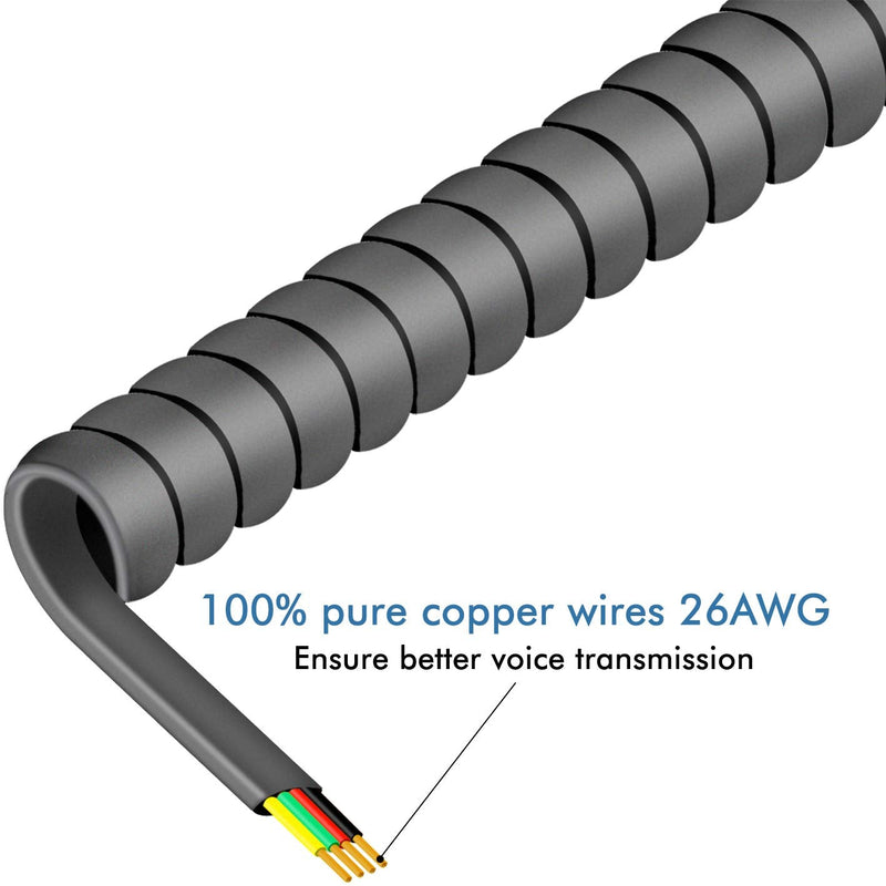 [Australia - AusPower] - NECABLES 2Pack Phone Cord for Landline Telephone Cord Handset Cord Curly Cord Coiled Cable RJ9 4P4C Male to Male Gray Gray 2pcs 