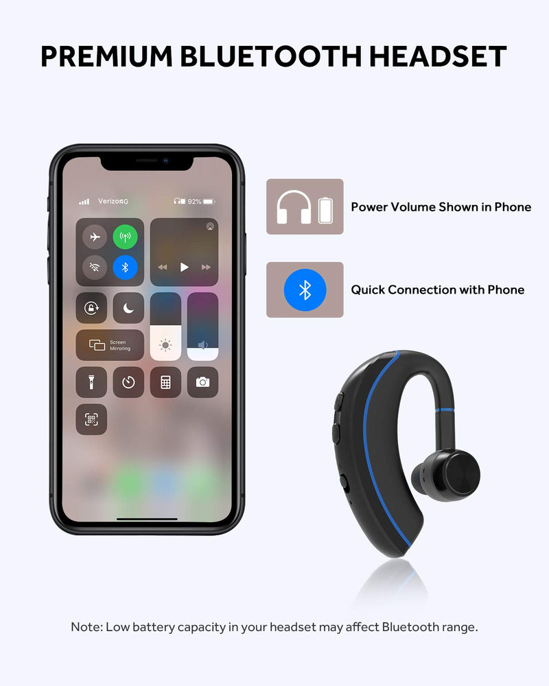 [Australia - AusPower] - Yamipho Bluetooth Headset, Bluetooth 5.0 Handsfree Earpiece 12h Talking Time with Mic, Business Headphones Wireless Earphones Fits Left/Right in-Ear Driving Earbuds for iPhone Android Laptop (Blue) Blue 