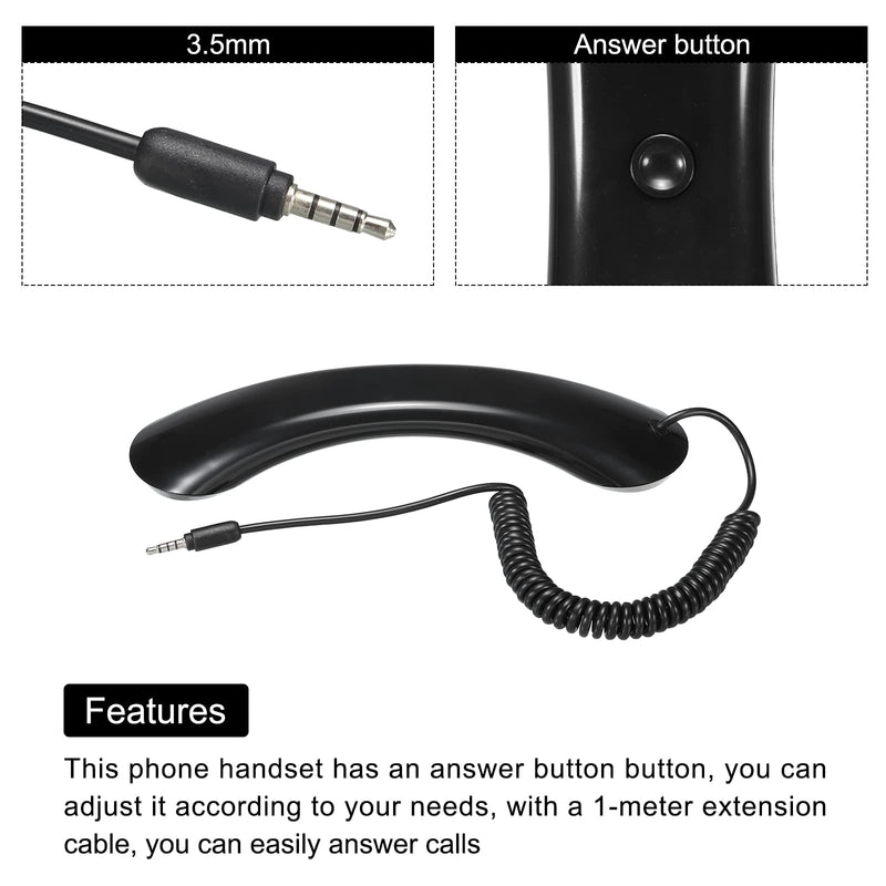 [Australia - AusPower] - MECCANIXITY 3.5mm Retro Telephone Handset Cell Phone Telephone Receiver for Microphone Speaker Black 